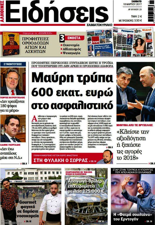 Τα πρωτοσέλιδα των πολιτικών εφημερίδων