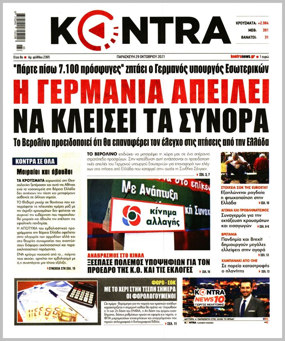 Τα πρωτοσέλιδα των πολιτικών εφημερίδων