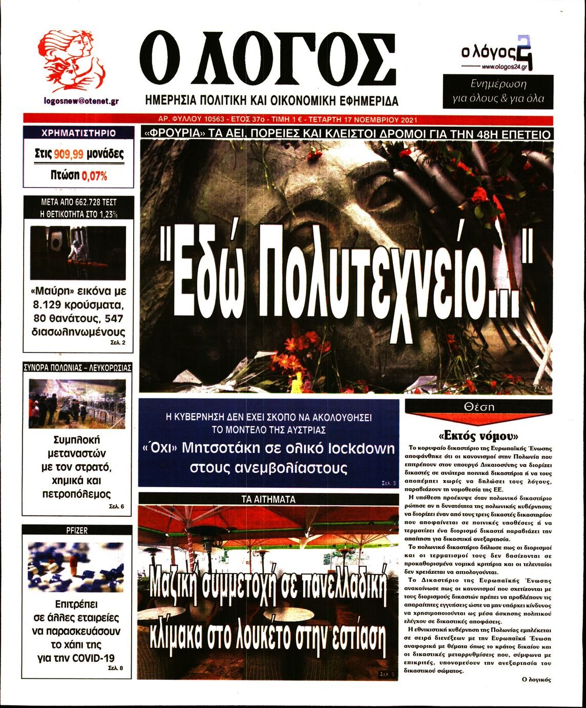 Τα πρωτοσέλιδα των πολιτικών εφημερίδων