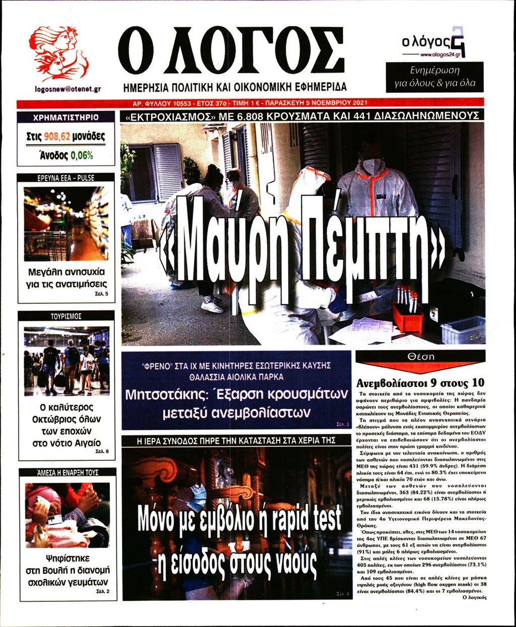 Τα πρωτοσέλιδα των πολιτικών εφημερίδων