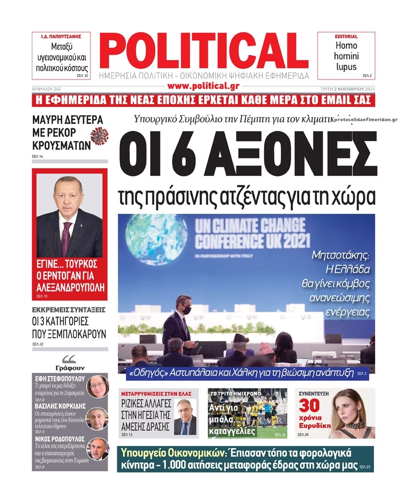 Τα πρωτοσέλιδα των πολιτικών εφημερίδων