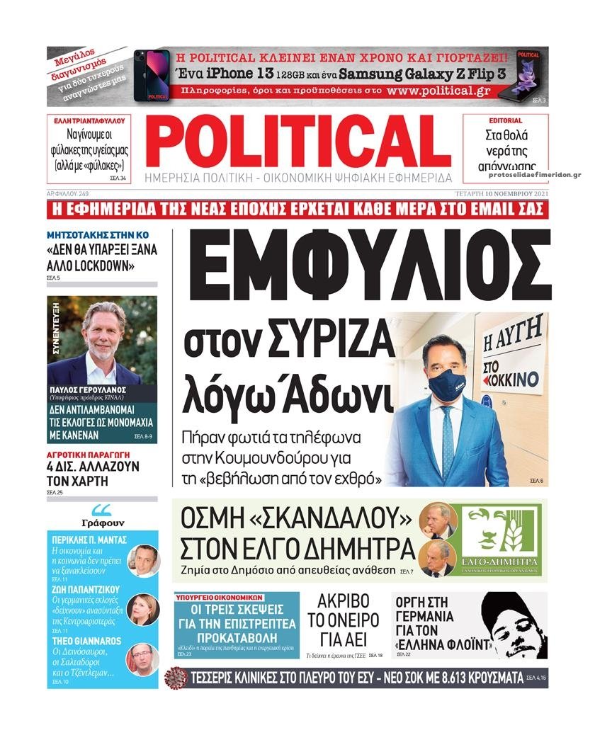 Τα πρωτοσέλιδα των πολιτικών εφημερίδων