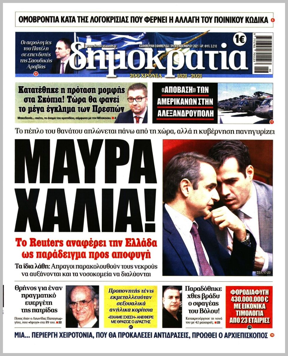 Τα πρωτοσέλιδα των πολιτικών εφημερίδων