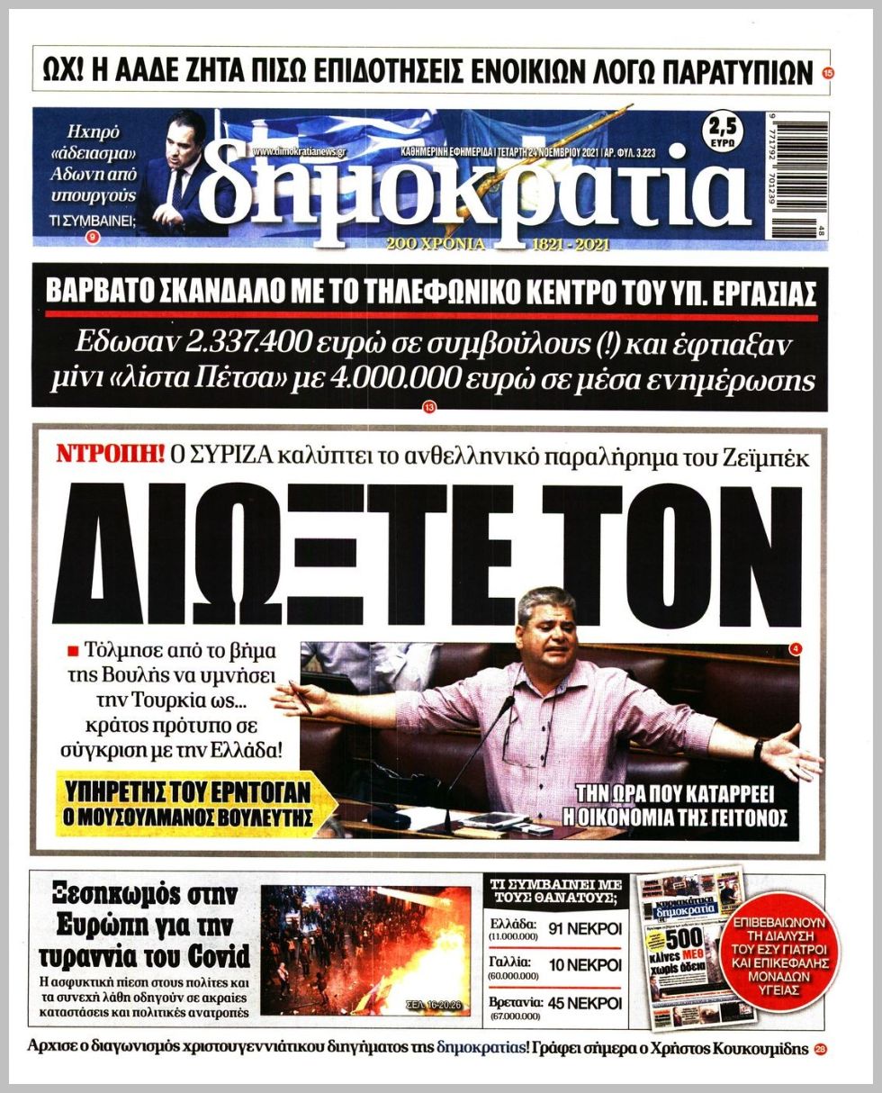 Τα πρωτοσέλιδα των πολιτικών εφημερίδων