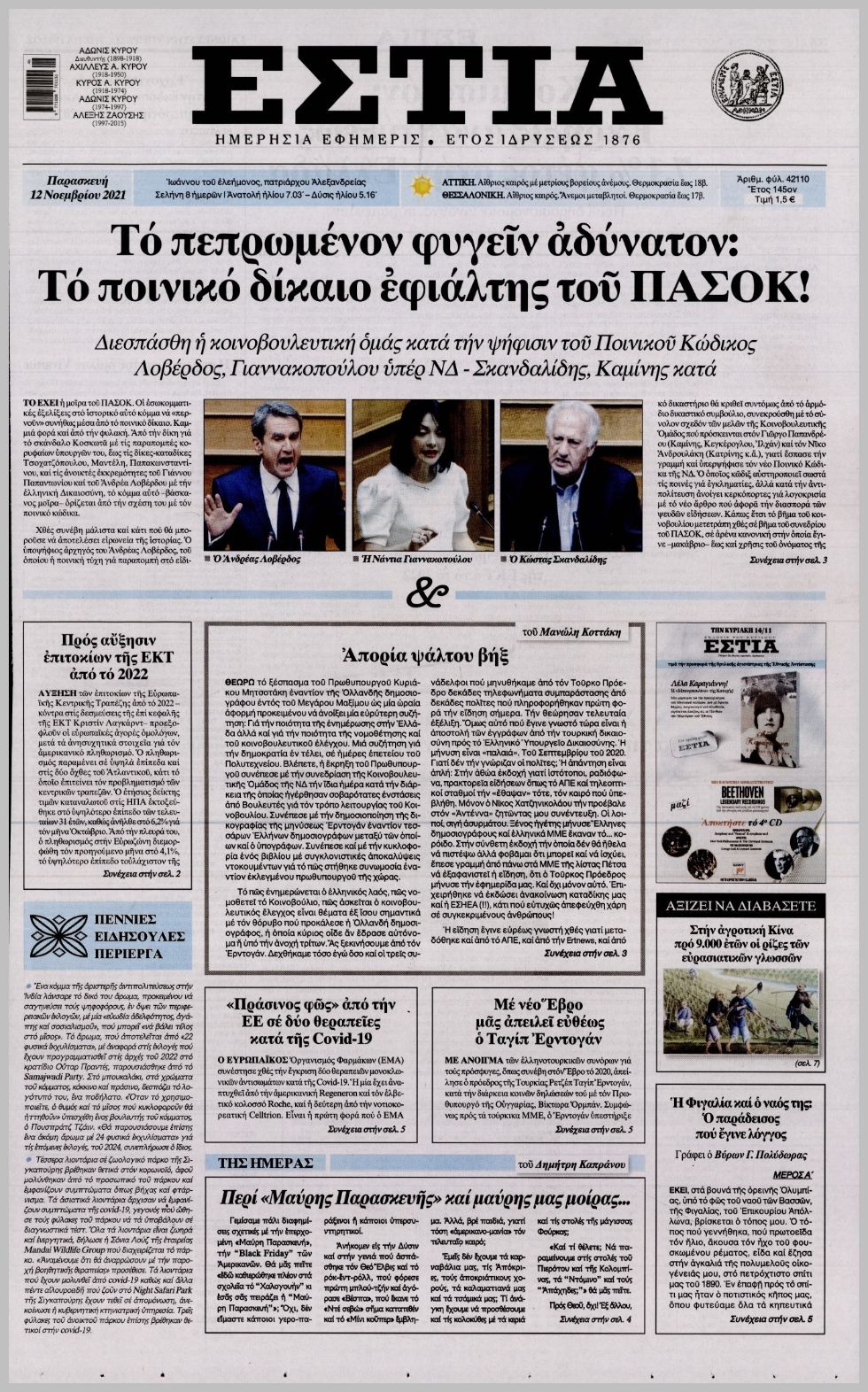 Τα πρωτοσέλιδα των πολιτικών εφημερίδων