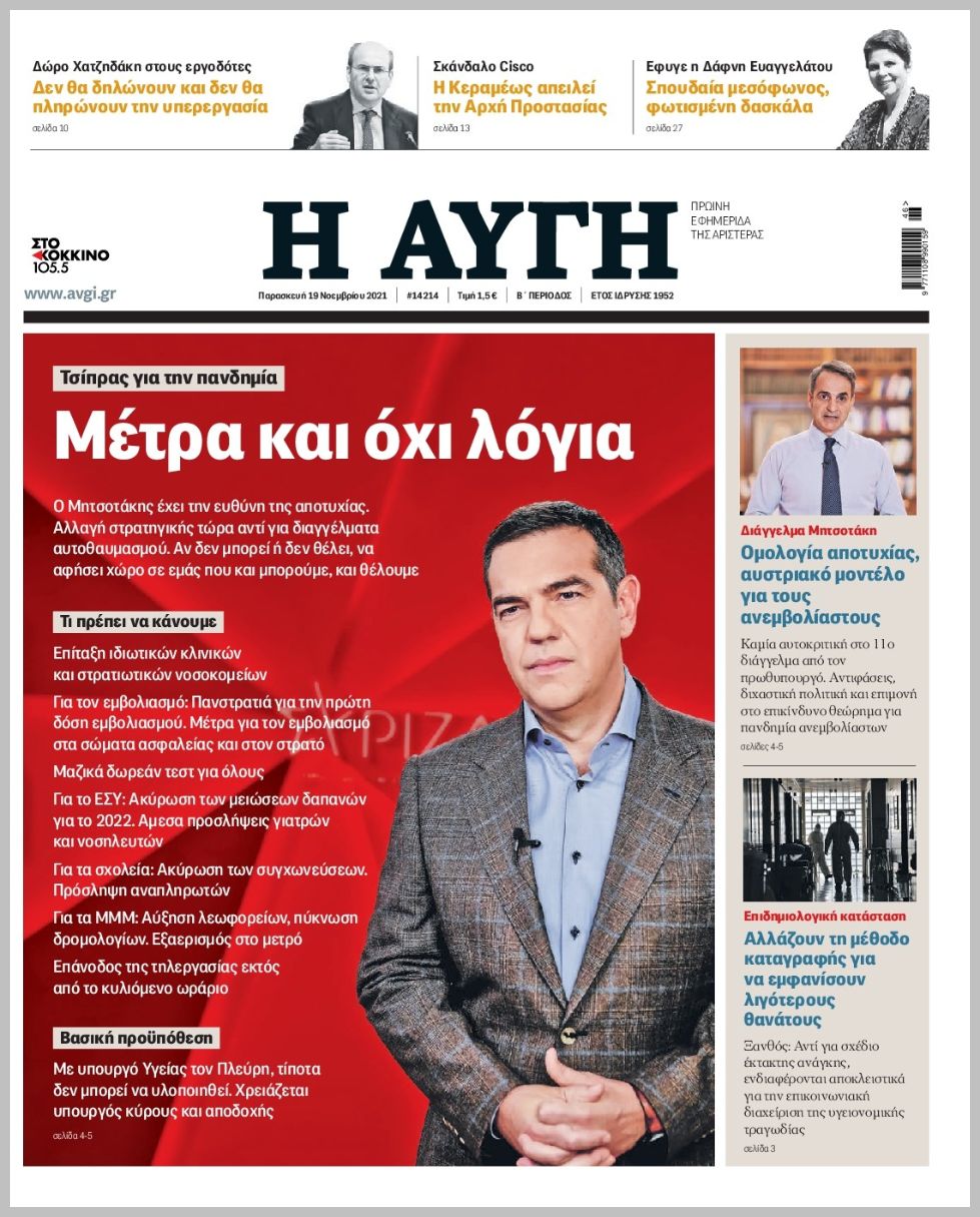 Τα πρωτοσέλιδα των πολιτικών εφημερίδων