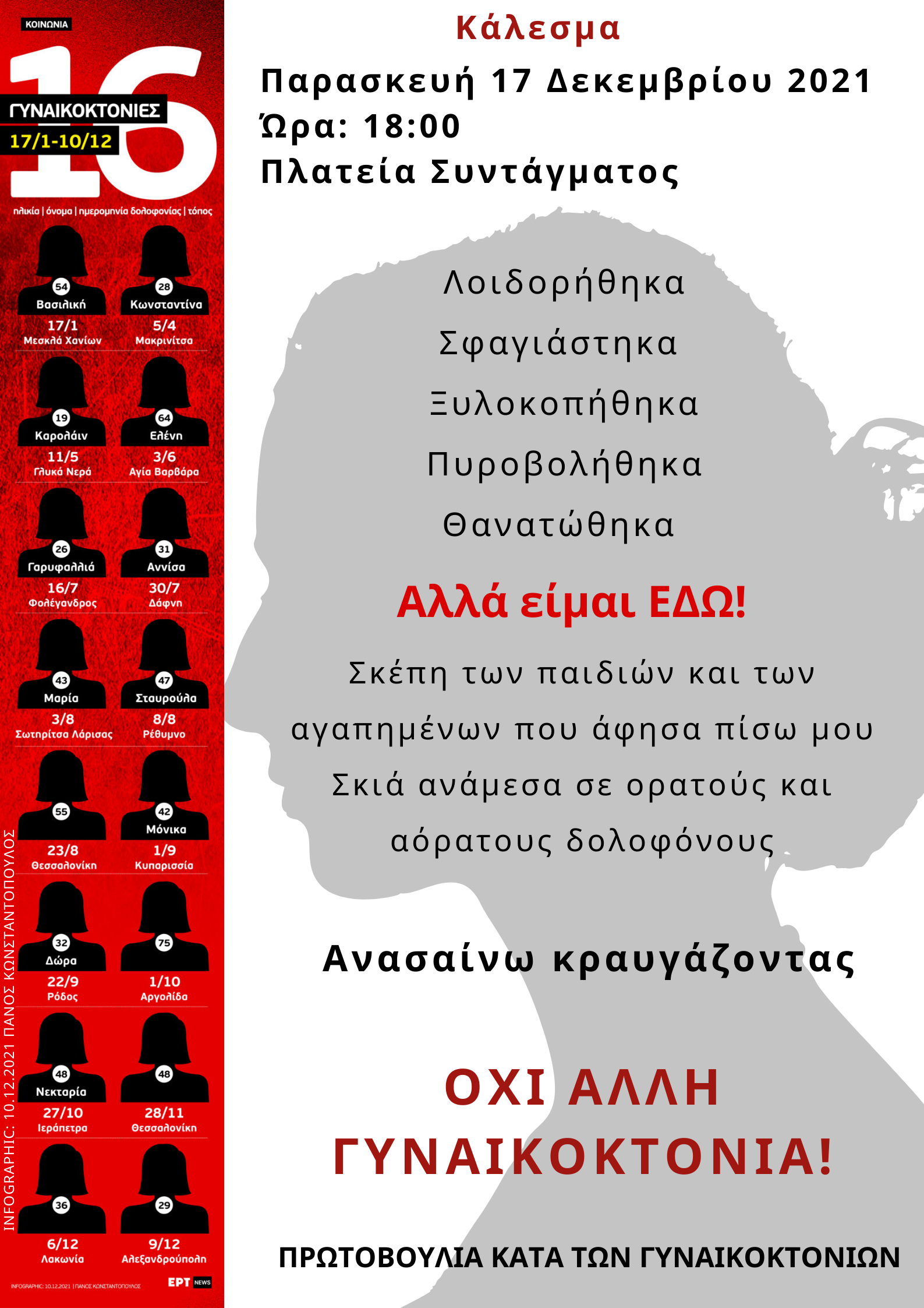 «Όχι άλλη γυναικοκτονία»: Συγκέντρωση την Παρασκευή 17/12 στο Σύνταγμα